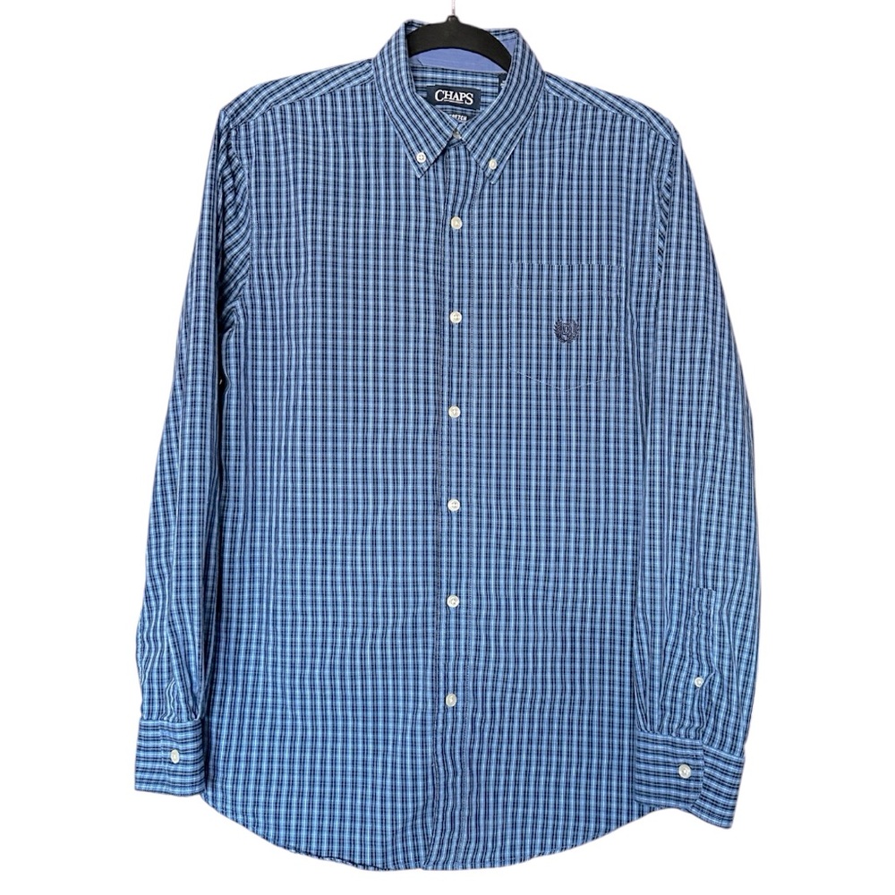 Chaps | Men’s Stretch Long Sleeve Blue Plaid Button Down Shirt | Size M | EUC